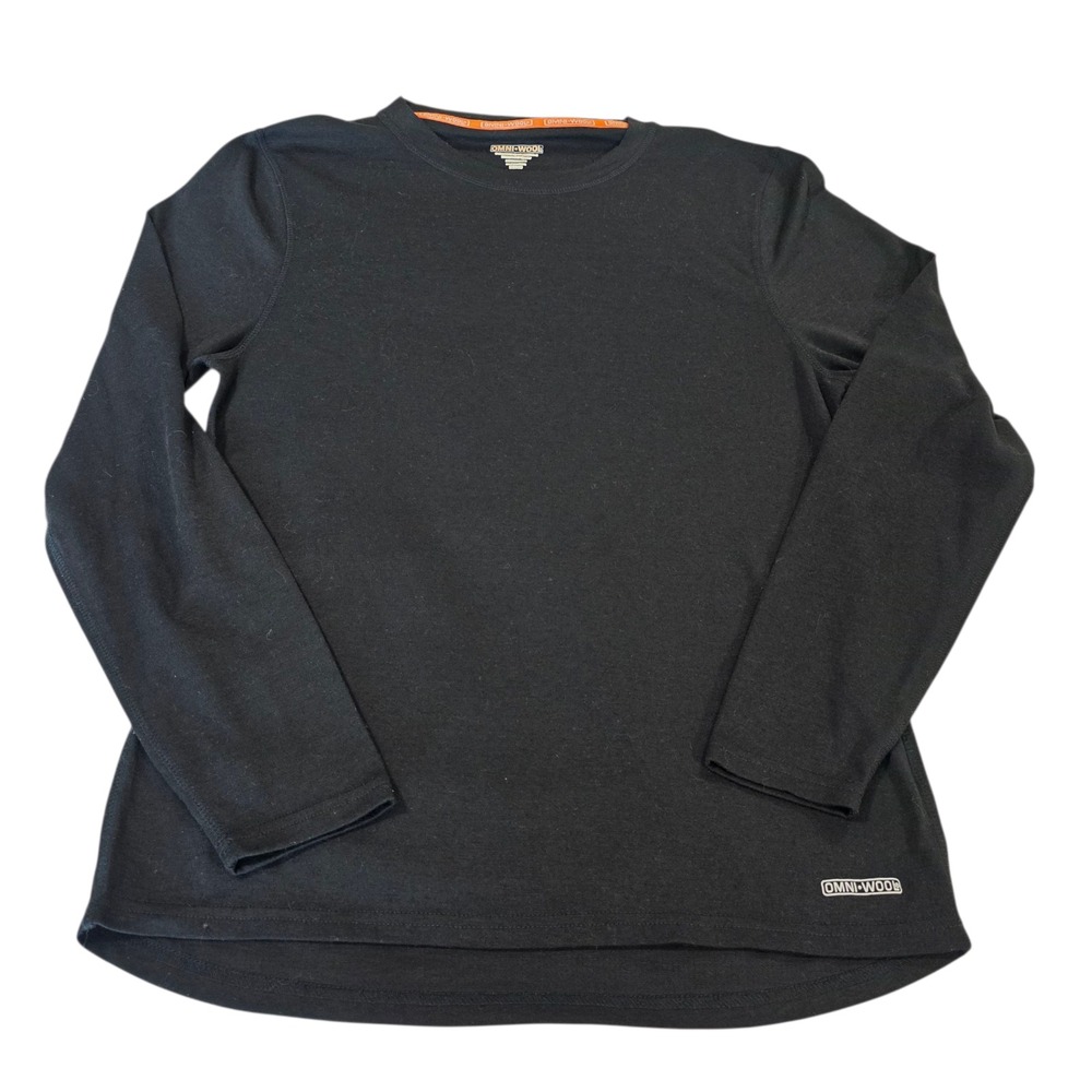 Omni-Wool Mens Pullover Shirt Black XL Long Sleeve Crew Neck Knit Wool Blend Tee